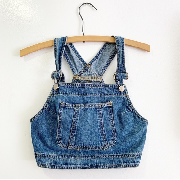 Vintage Tops - Vintage 90s Denim Crop Top Overall Top